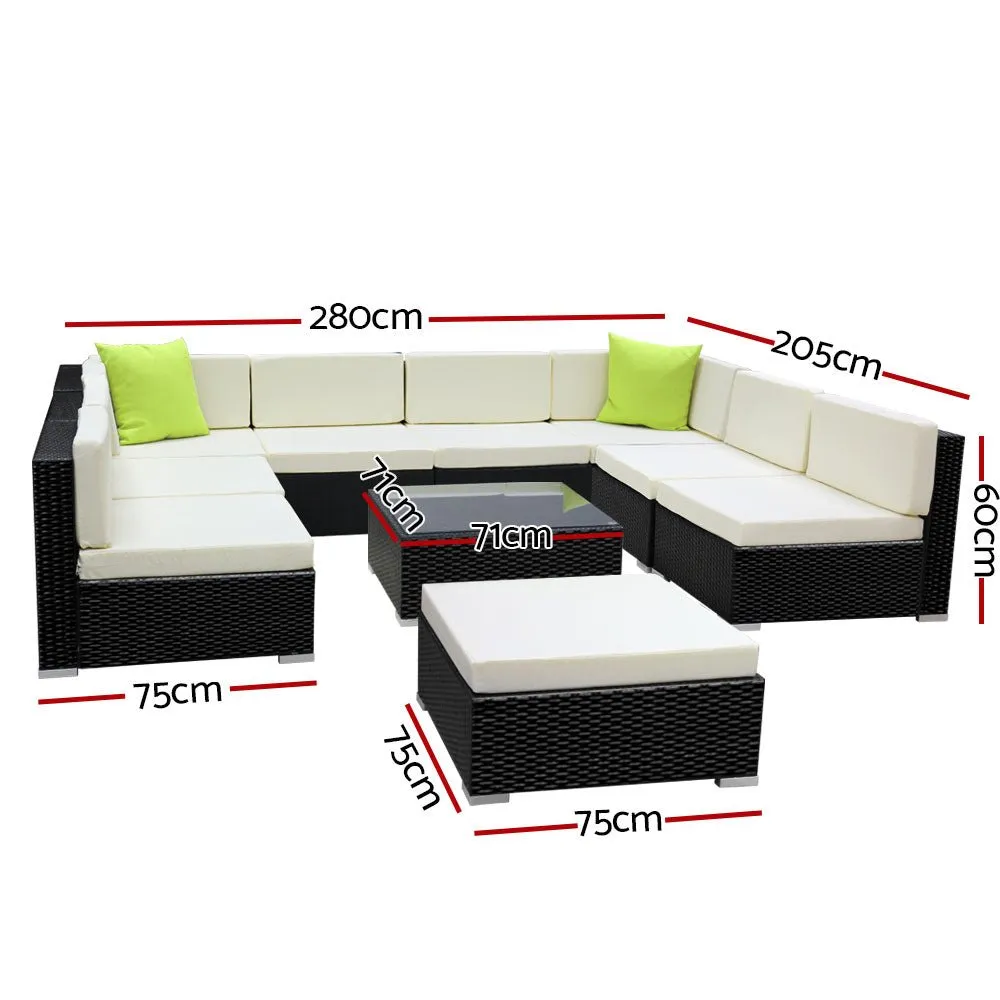 10 Piece Wicker Outdoor Lounge with Storage Cover - Beige