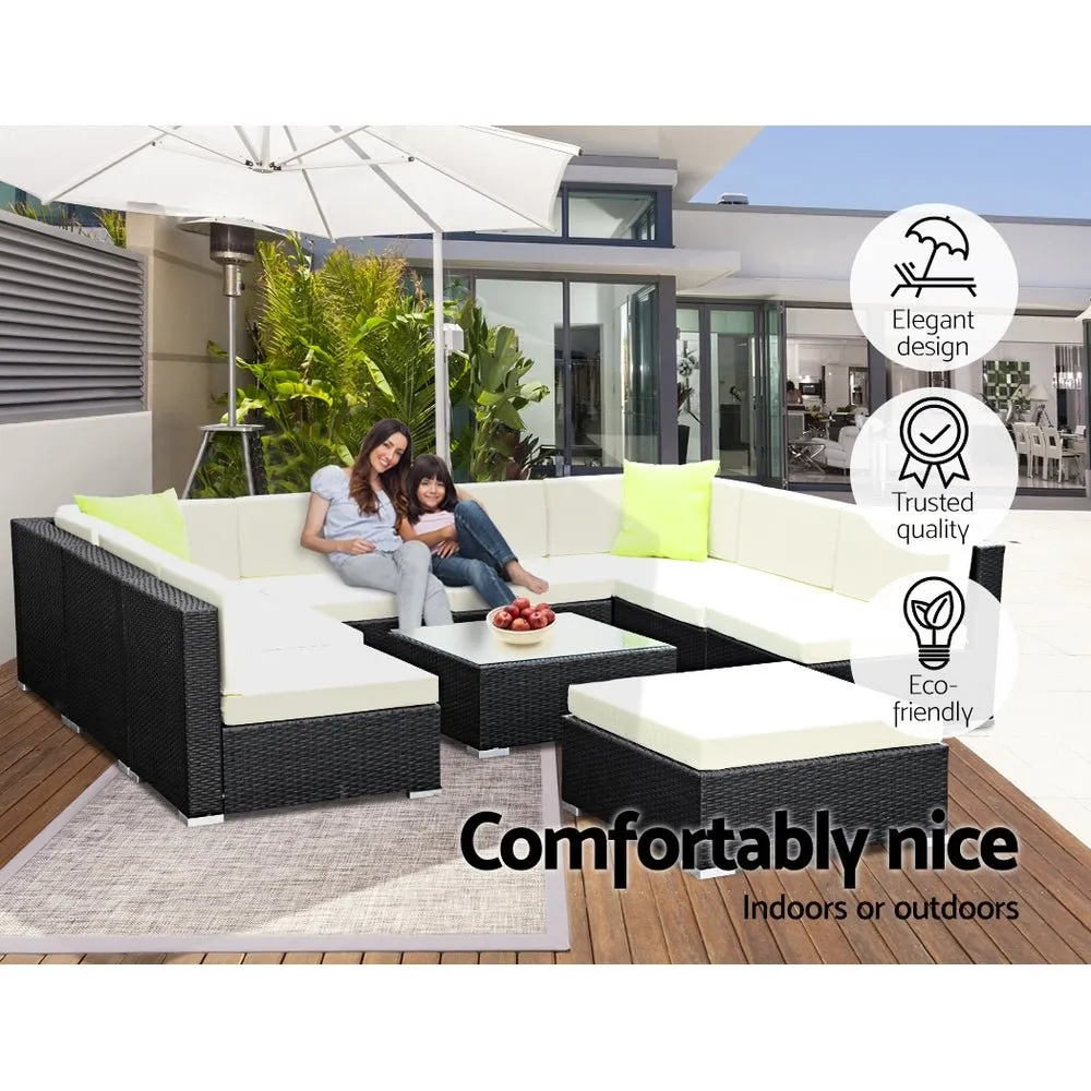 10 Piece Wicker Outdoor Lounge with Storage Cover - Beige