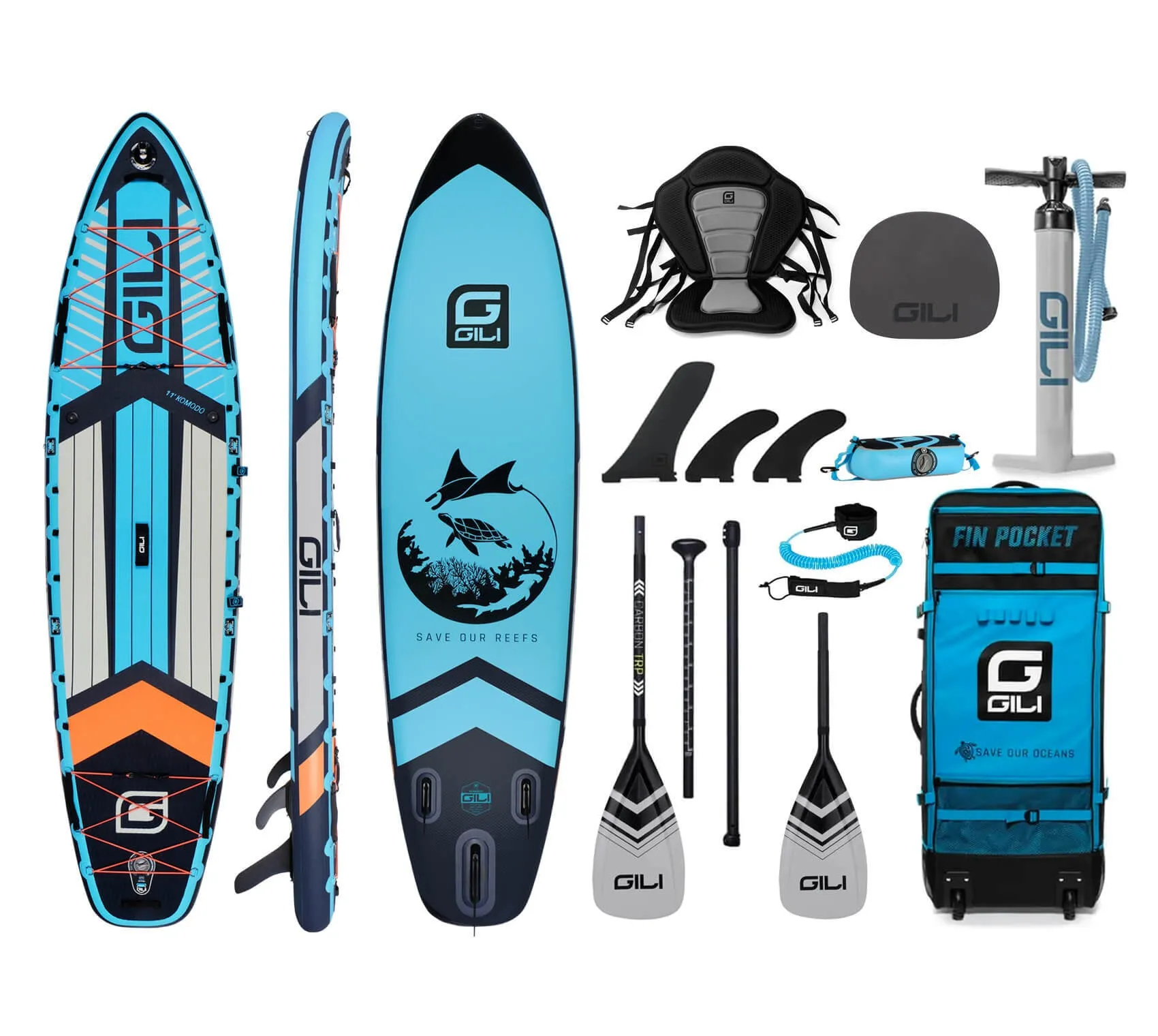 11' KOMODO Inflatable Paddle Board/Kayak: Dog Rescue Donation Bundle