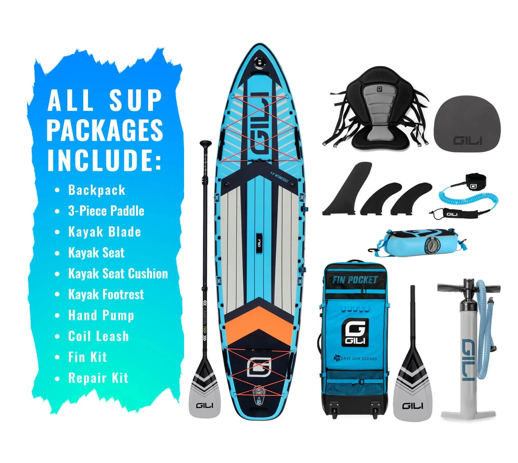 11' KOMODO Inflatable Paddle Board/Kayak: Dog Rescue Donation Bundle