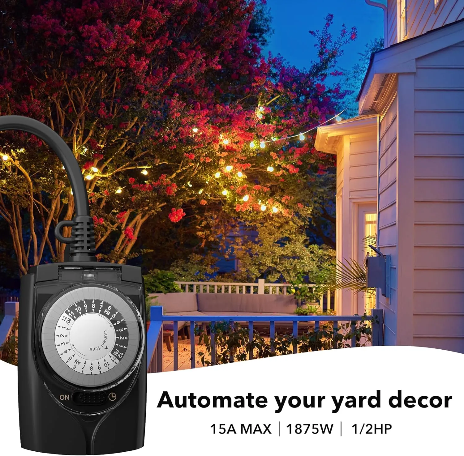24 Hour Mechanical Waterproof Outdoor Timer With 2 Grounded HBN