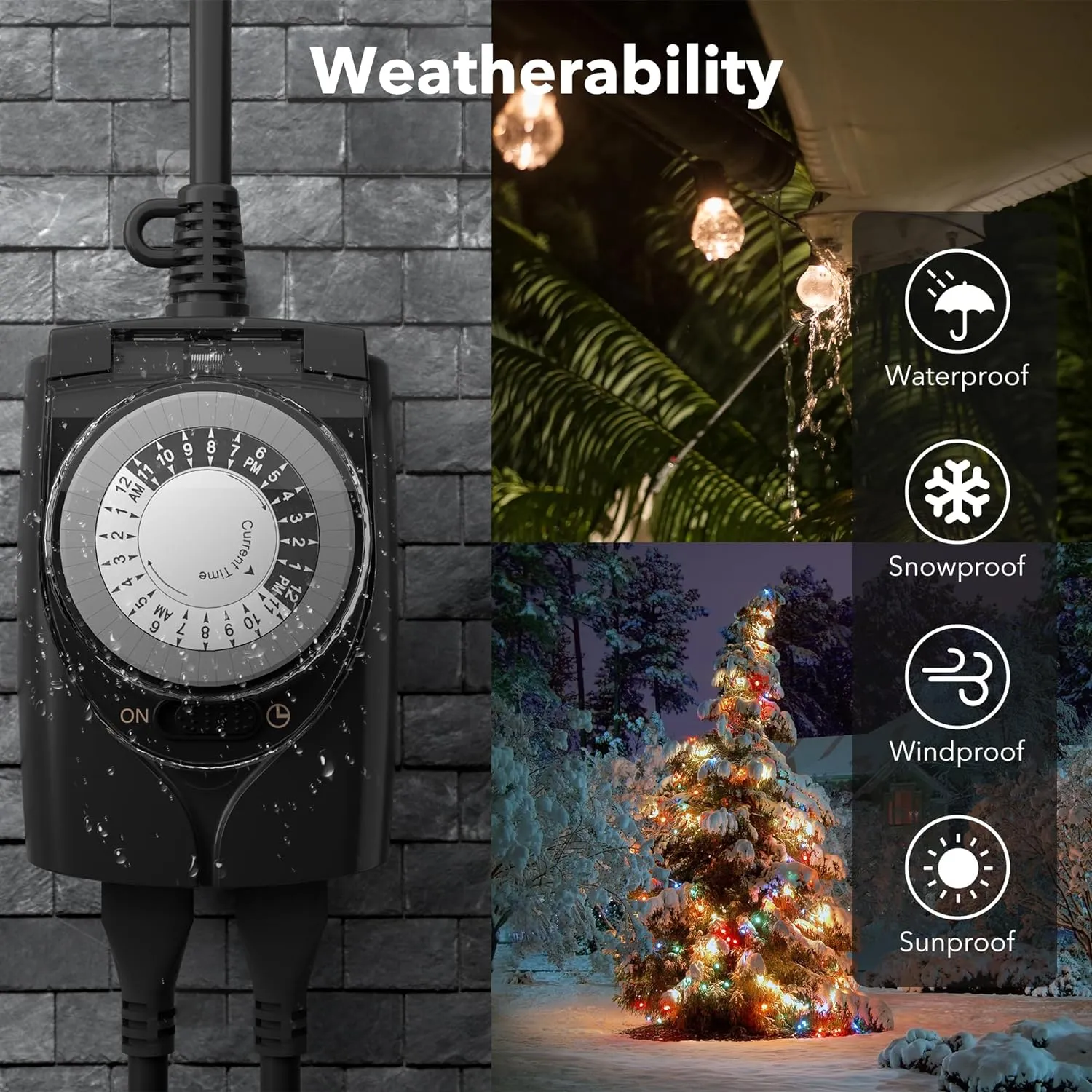 24 Hour Mechanical Waterproof Outdoor Timer With 2 Grounded HBN