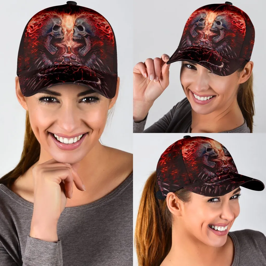 3D Full Printed Baseball Cap With Skull Angry Red Fire Skull Pattern On Cap Hat