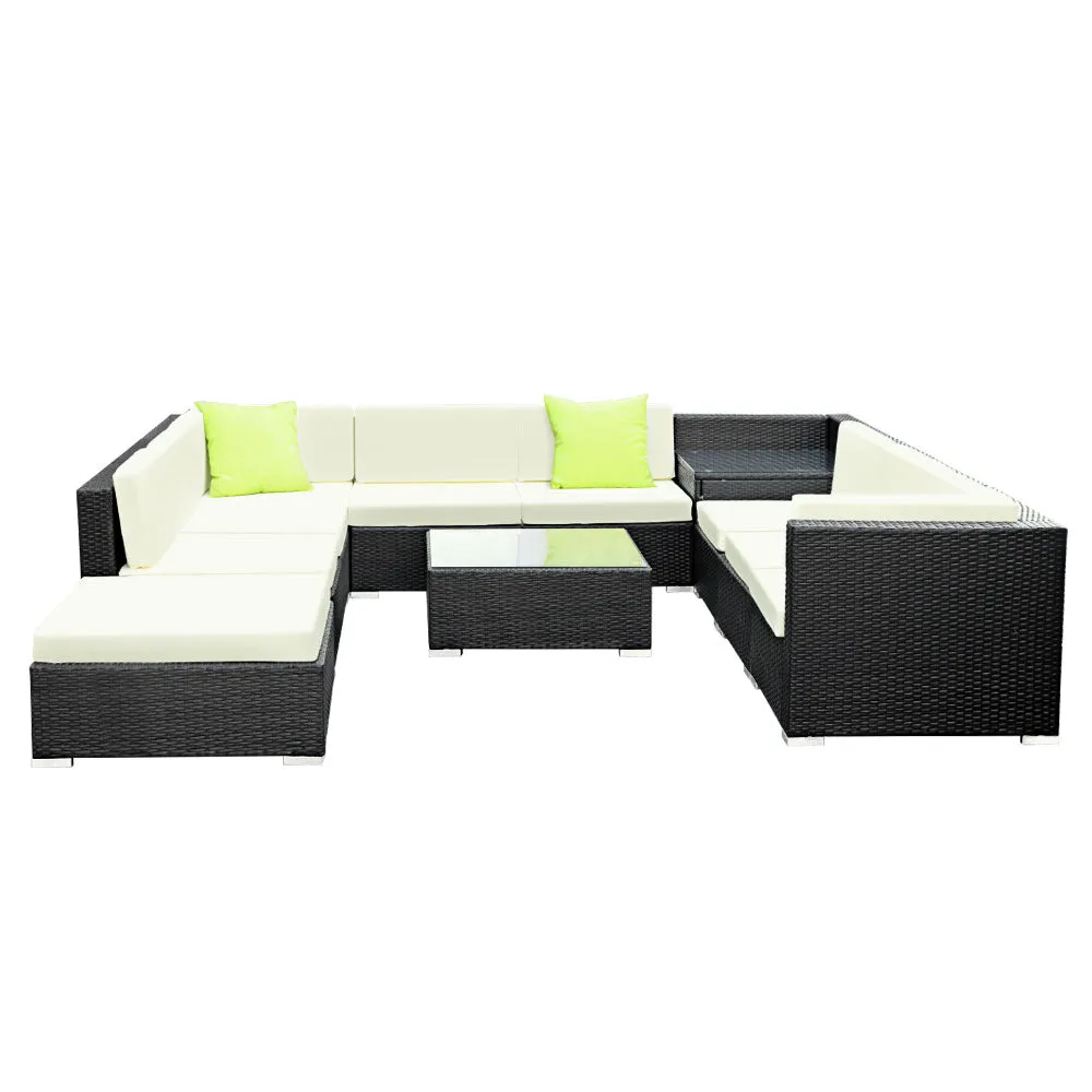 9 Piece Wicker Outdoor Lounge with Storage Cover - Beige