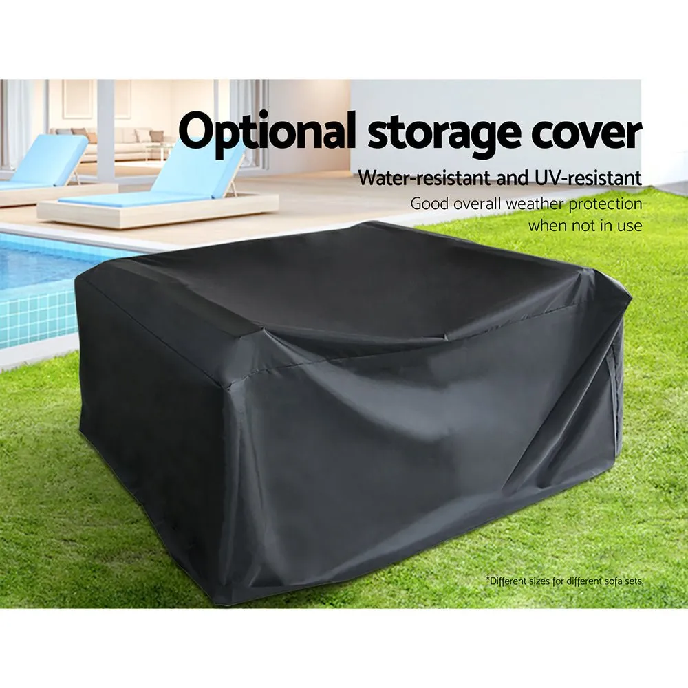 9 Piece Wicker Outdoor Lounge with Storage Cover - Beige