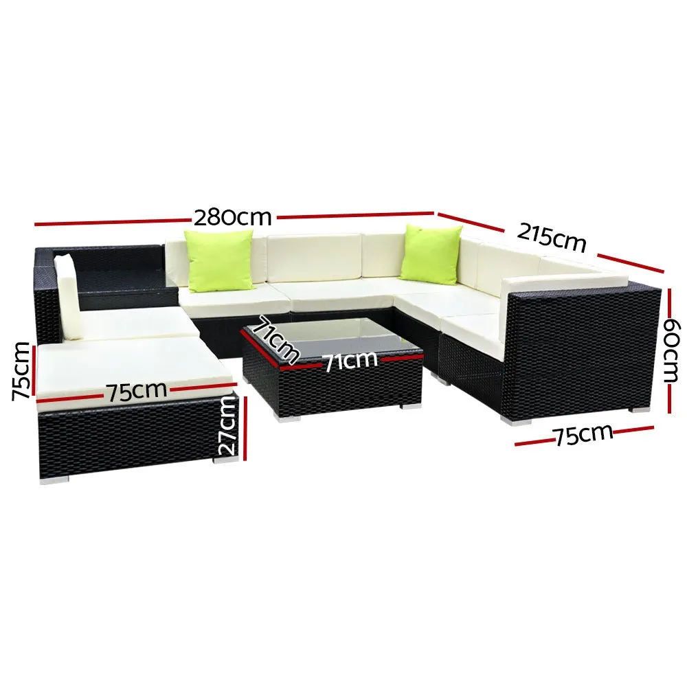 9 Piece Wicker Outdoor Lounge with Storage Cover - Beige