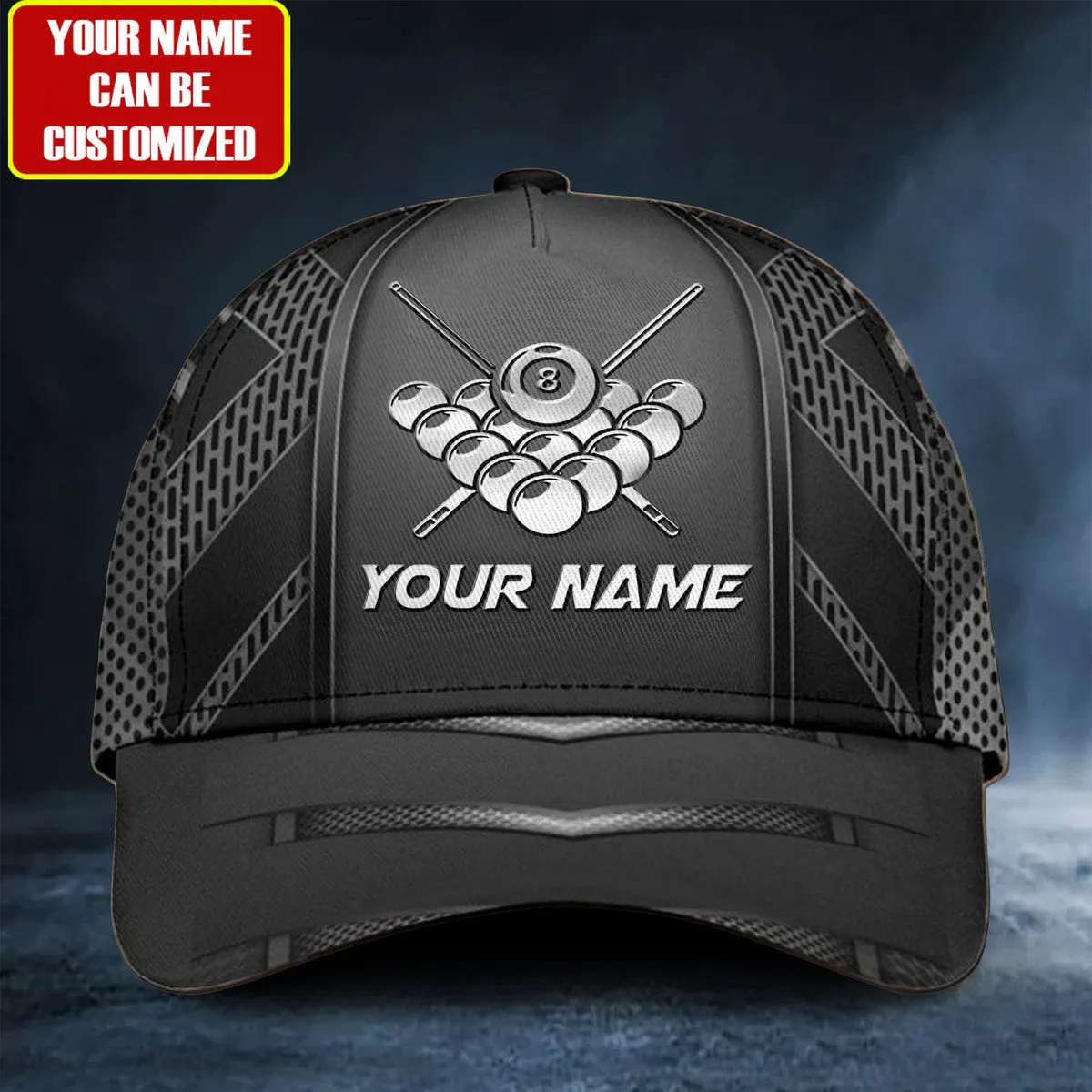 Custom Name 8 Ball and Cue Billiards Ball Classic Cap, Baseball Cap for Billiard Team, Billiard Hat