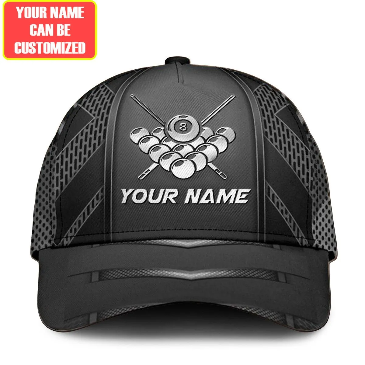 Custom Name 8 Ball and Cue Billiards Ball Classic Cap, Baseball Cap for Billiard Team, Billiard Hat