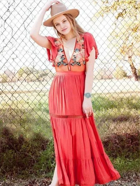 Embroidered Hollow Split-side Bohemia Dress