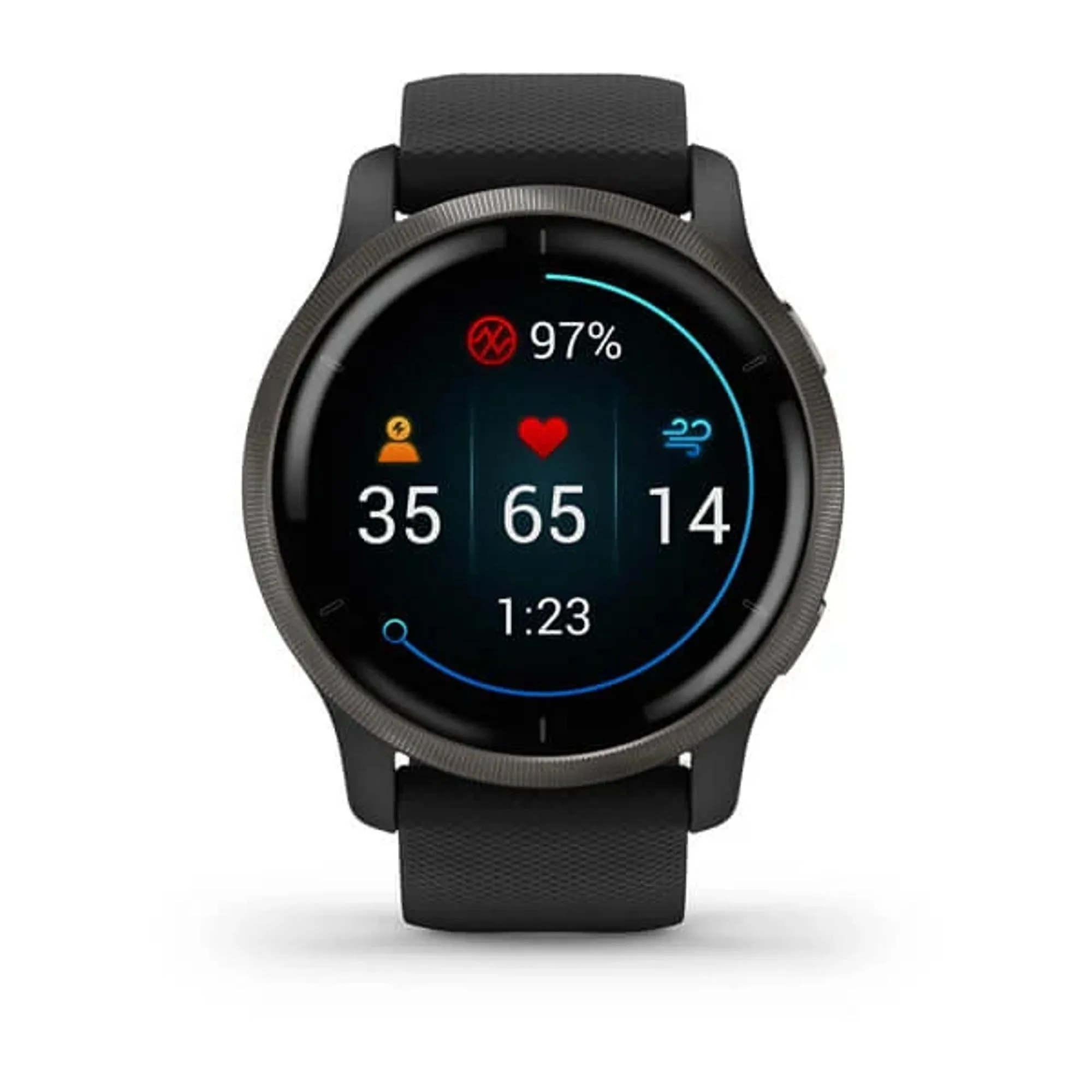 Garmin Venu 2 GPS Watch Slate Stainless Steel Bezel w/Black Case, Silicone Band