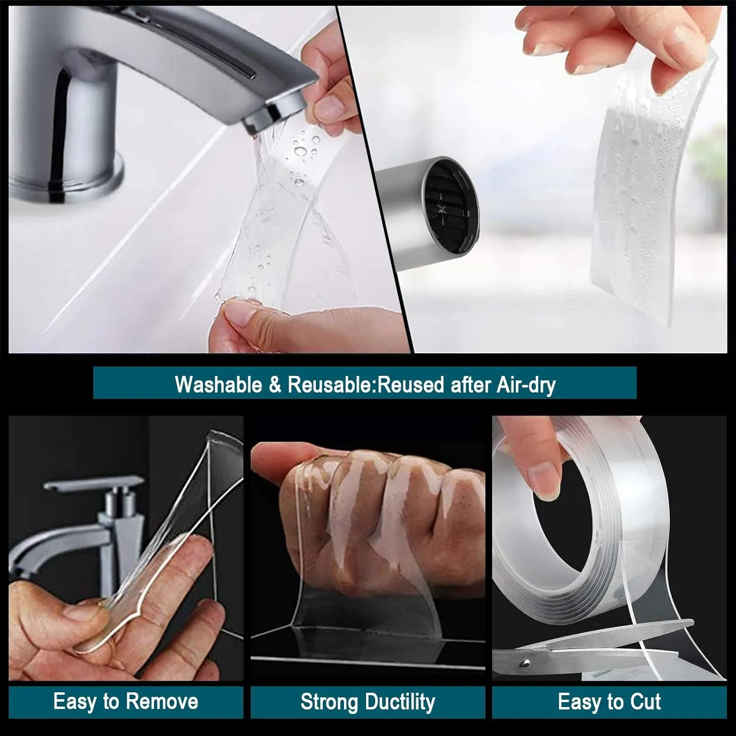 Nano tape (Double sided Washable silicon Transparent tape) Transparent Traceless Waterproof tape PMP