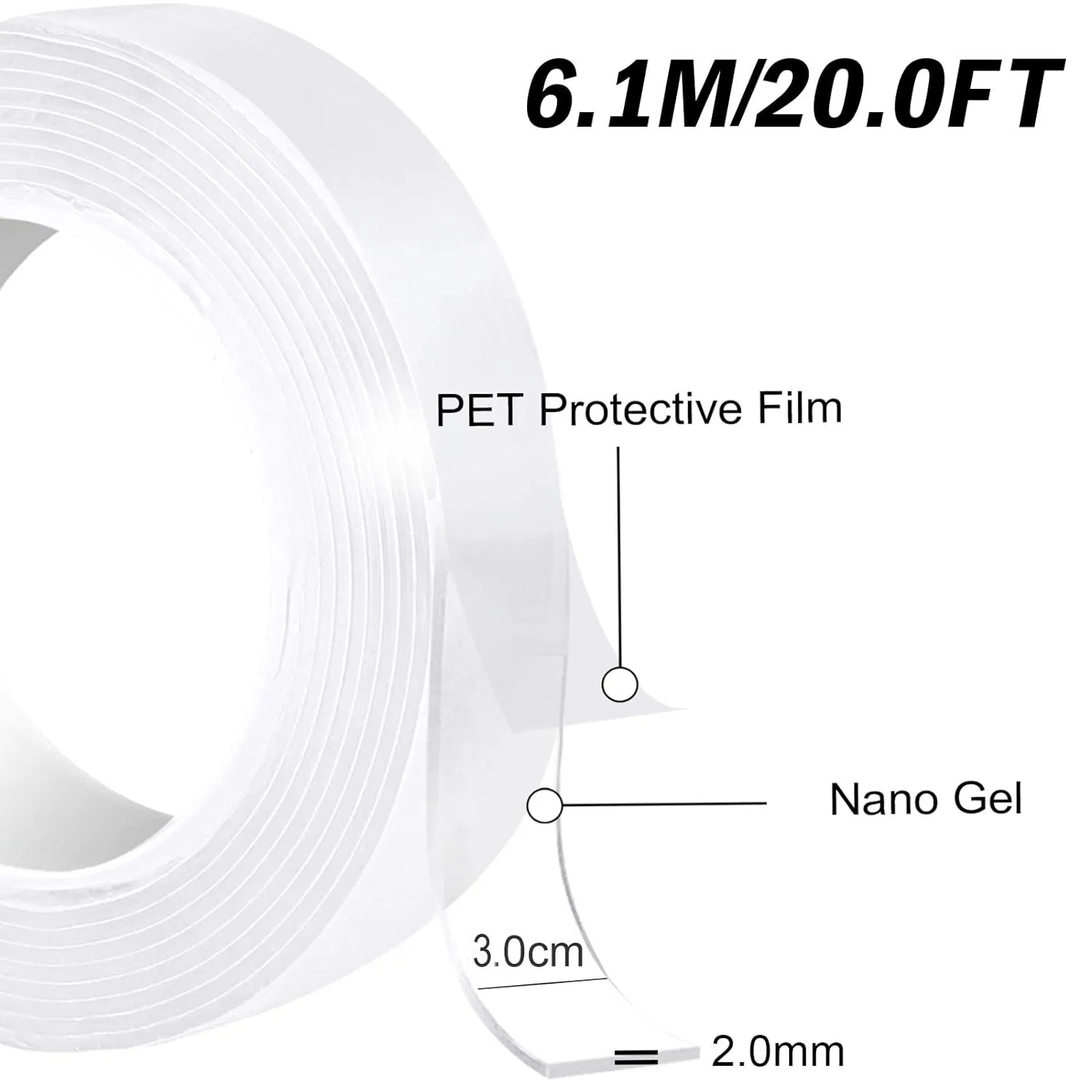 Nano tape (Double sided Washable silicon Transparent tape) Transparent Traceless Waterproof tape PMP