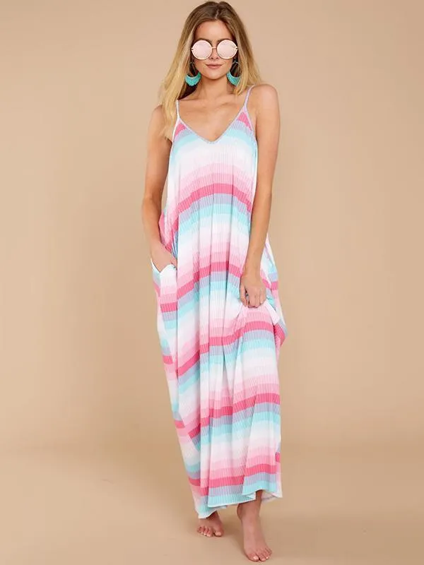 New 2018 Spaghetti Strap Beach Boho Maxi Dress