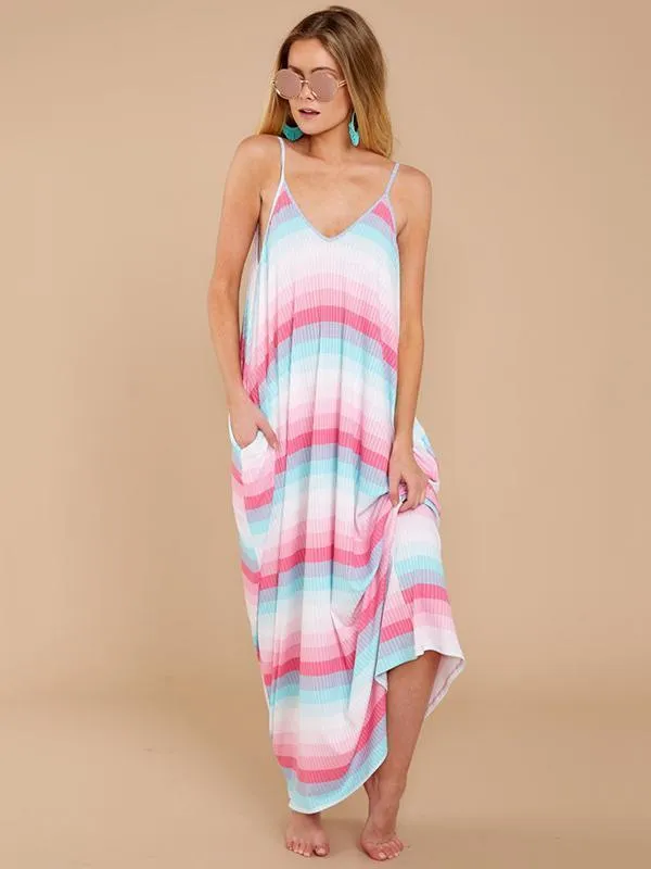 New 2018 Spaghetti Strap Beach Boho Maxi Dress