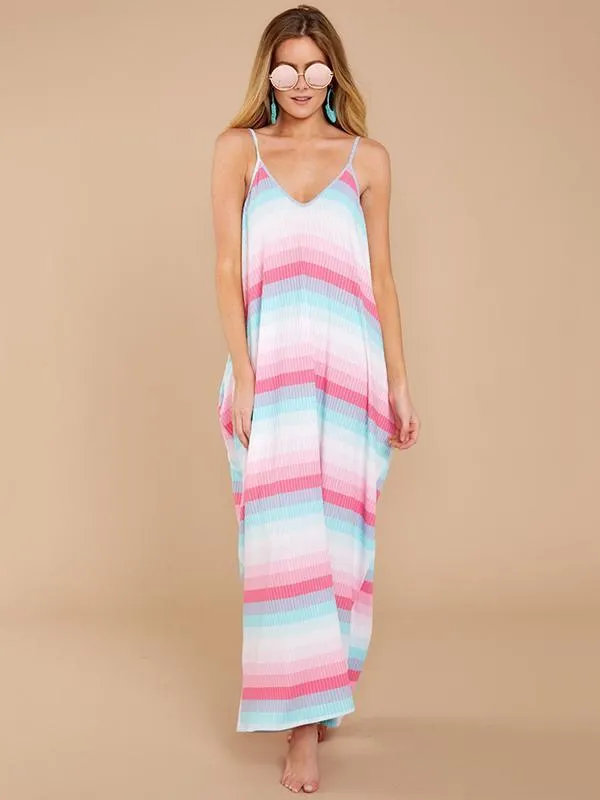 New 2018 Spaghetti Strap Beach Boho Maxi Dress