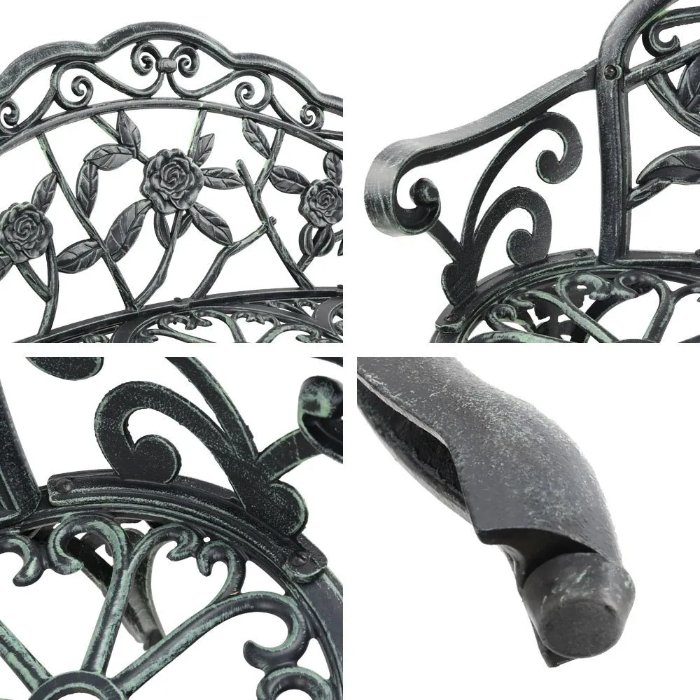 Outdoor Garden Bench Seat 100cm Cast Aluminium Patio Chair Vintage Green