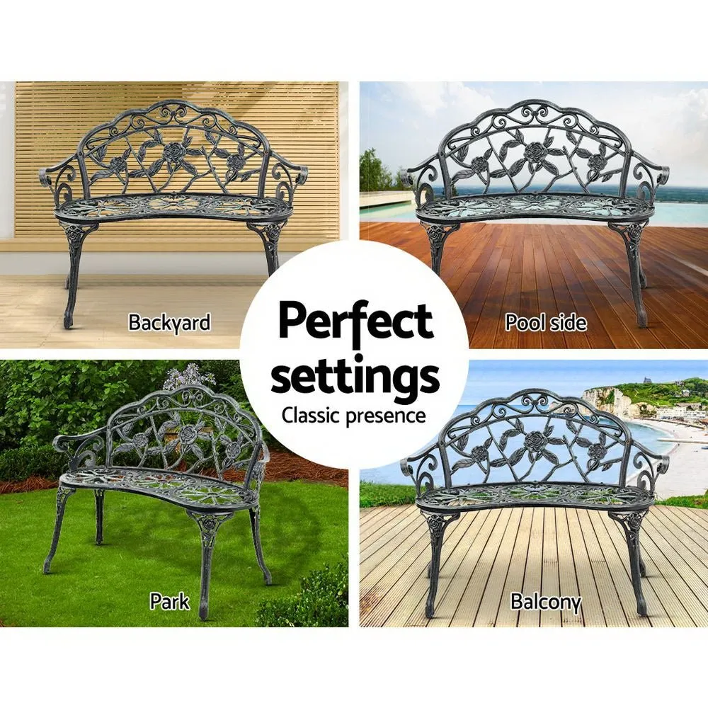 Outdoor Garden Bench Seat 100cm Cast Aluminium Patio Chair Vintage Green