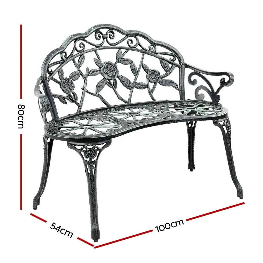Outdoor Garden Bench Seat 100cm Cast Aluminium Patio Chair Vintage Green