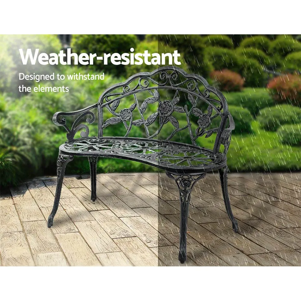 Outdoor Garden Bench Seat 100cm Cast Aluminium Patio Chair Vintage Green