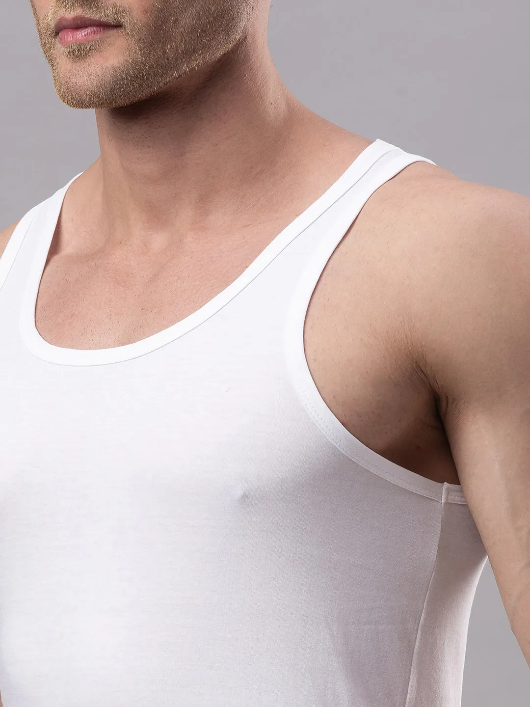 White 100% Cotton Vest (Round Neck)- Underjeans By Spykar