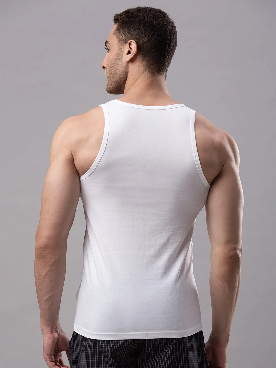 White 100% Cotton Vest (Round Neck)- Underjeans By Spykar